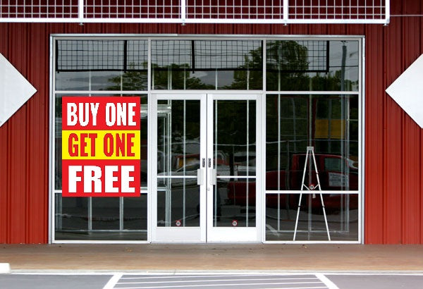 Buy One Get One Free Window Signs Poster-36" W x 48" H