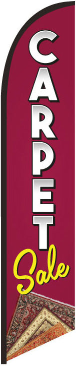 A red feather flag with white text saying 'Carpet Sale' and a grey aluminum pole.