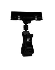 Black plastic large clip-on sign holder with a ball joint and anti-slip coating, designed to attach to fixtures and display signs.