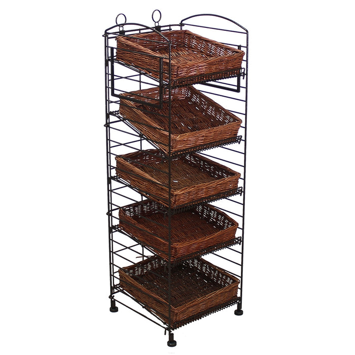 5 Tier Willow Basket Display Rack -16"W x 47"H x 16"D