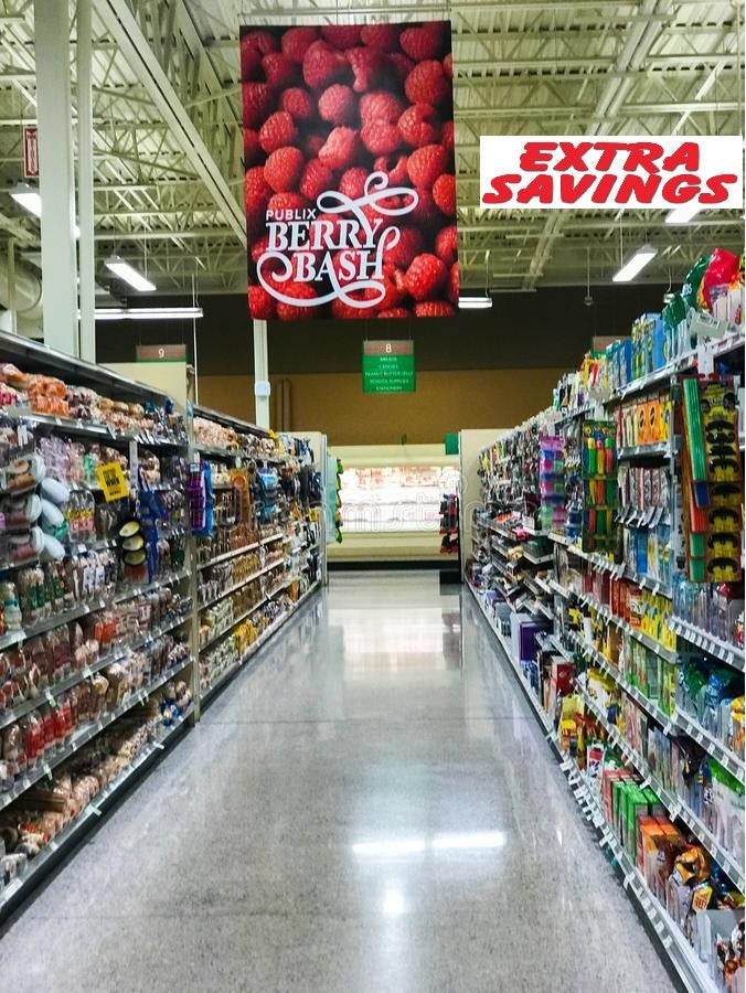 Extra Savings End Cap or Ceiling Dangler Sign- 36" W x 18" H