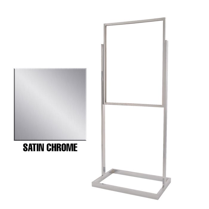 Floor Stand Stanchion Stand Sign Holder-Rectangular Tubing Base- Satin Chrome-56" Tall