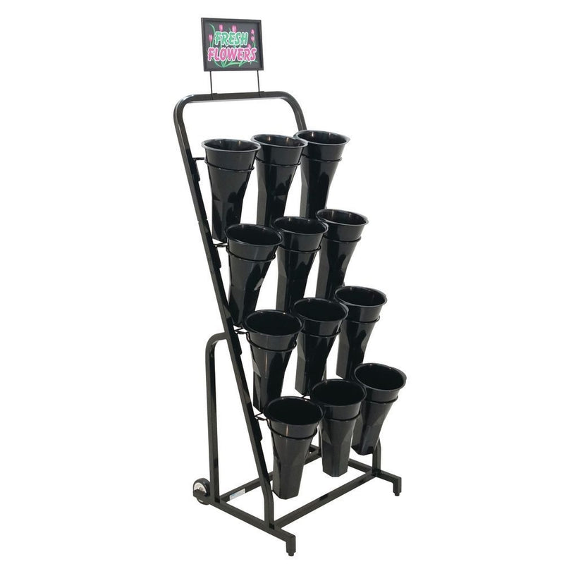 Black Metal 12 Vase Floral Bouquet Display Cart