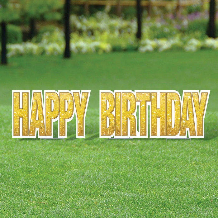 Happy Birthday Gold Lawn Yard Sign Set