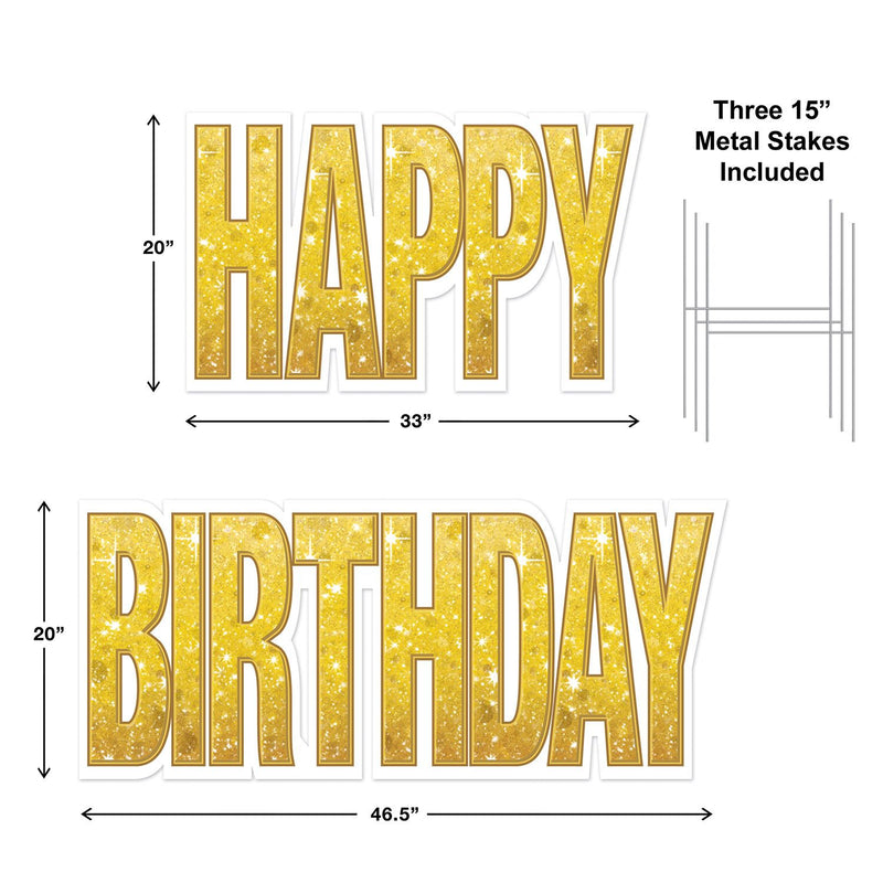 Happy Birthday Gold Lawn Yard Sign Set