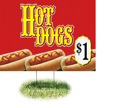 Hot Dogs Lawn Yard Signs-24"W x 18"H