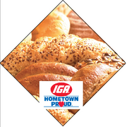IGA Bakery Ceiling Dangler hometown proud logo