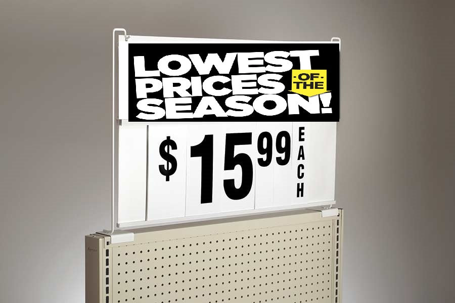 Small Spiral Sign Board Header Lowest Price of the Season Insert