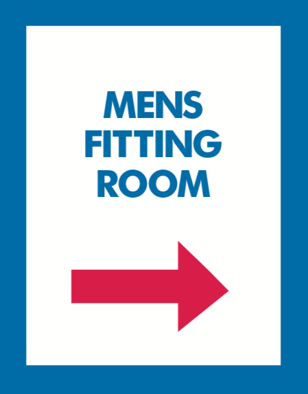 Thrift Store Floor Stand Stanchion Poster Signs-Mens Fitting Room