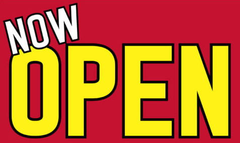 Now Open Window Sign Poster-22" H x 28" W