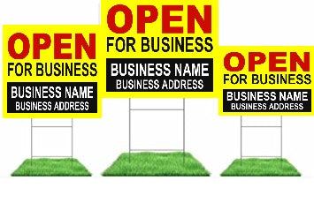 Lawn-Yard Signs for Retail-Custom Printed Open for Business 24 "x 18"