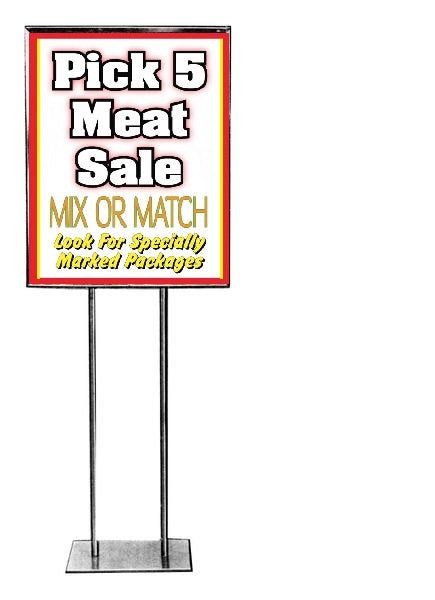Pick 5 Meat Floor Stand Stanchion Sign