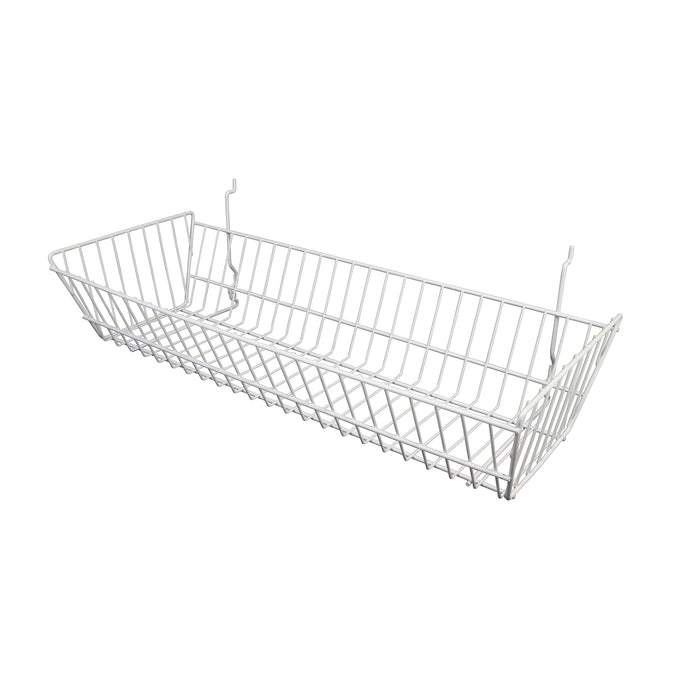 White Wire Sloping Baskets Fixtures for Gridwall, Slatwall, Pegboards-6 pieces